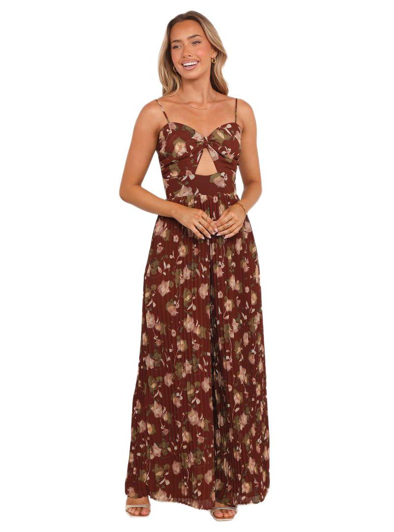 Women's Alice Wide Leg Jumpsuit - Brown Floral
