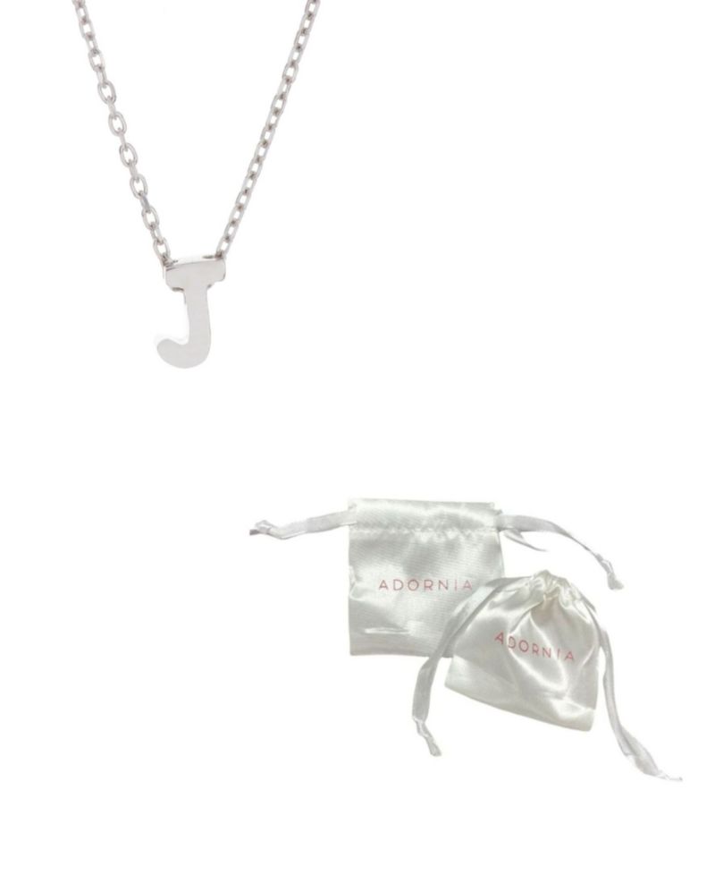Rhodium-Plated Mini Initial A Pendant Necklace, 16" + 2" extender
