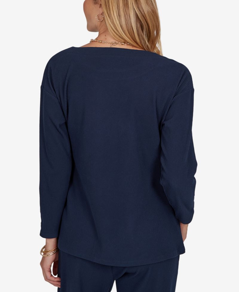 Petite Long-Sleeve Boat-Neck Side-Tie Top
