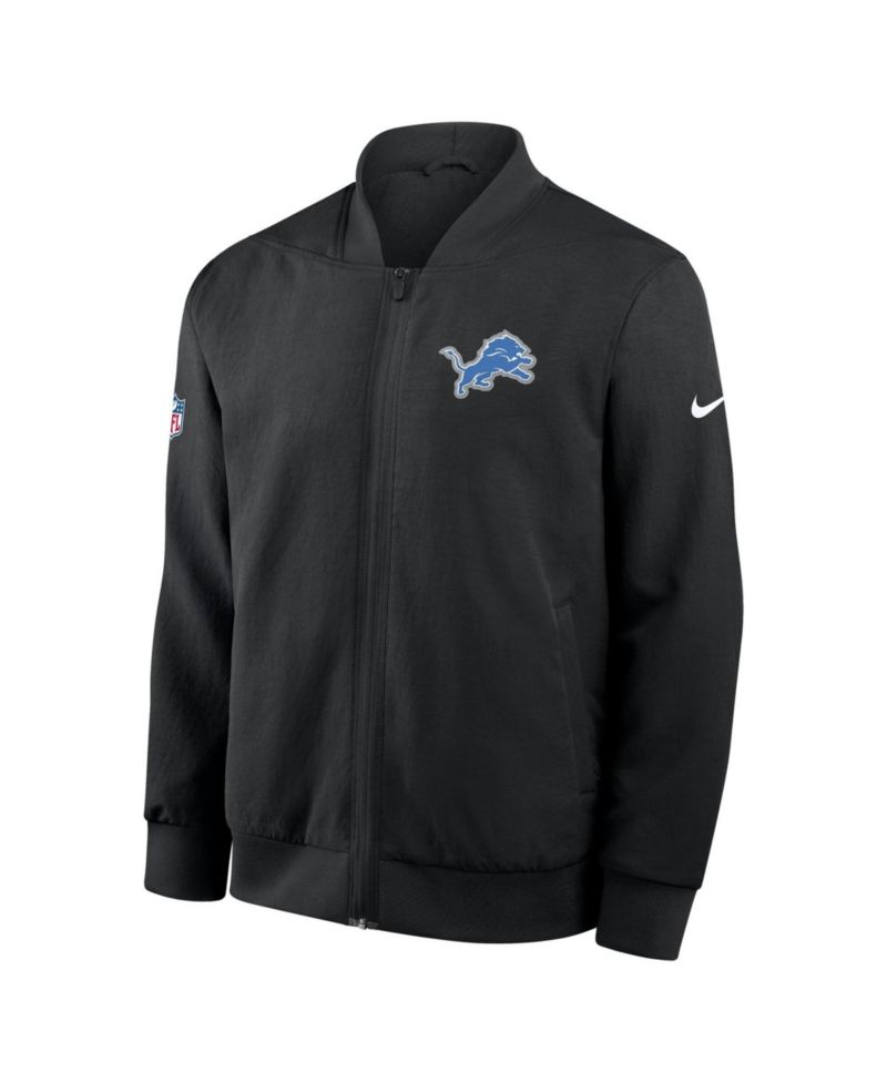 Men's Black Detroit Lions Sideline Powerful Blocking Full-Zip Dri-FIT Bomber Jacket