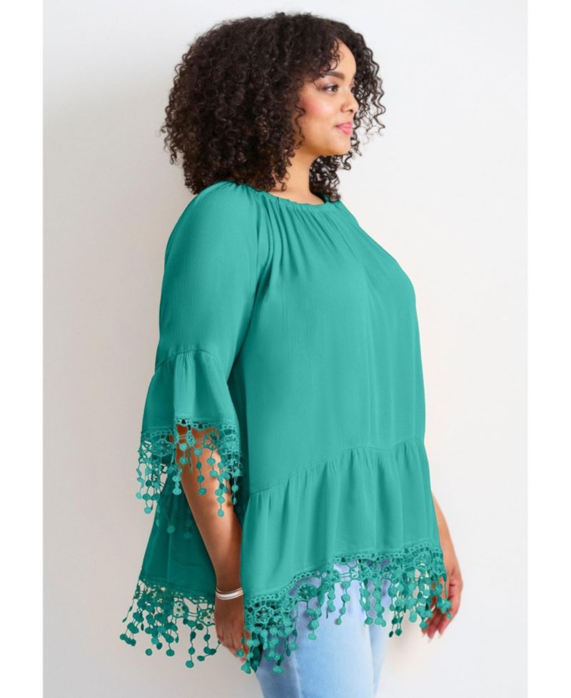 Women's Crochet Fringe Trim Tunic