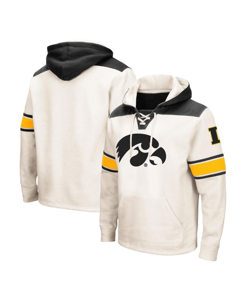 Men's Cream Iowa Hawkeyes Big and Tall Hockey Lace-Up Pullover Hoodie