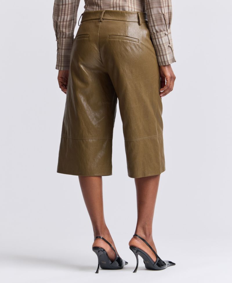 Women's Wide-Leg Low-Rise Faux Leather Shorts