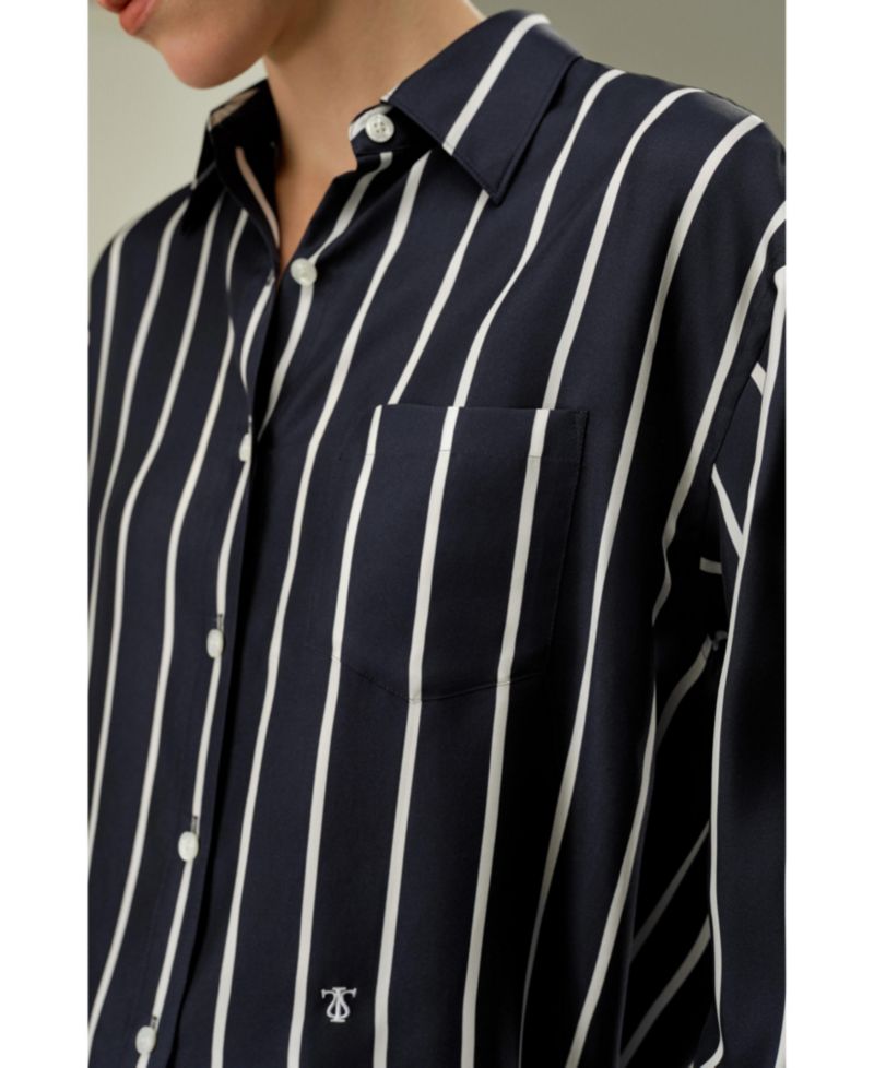 Women's Silk Twill Striped Button-Down Shirt