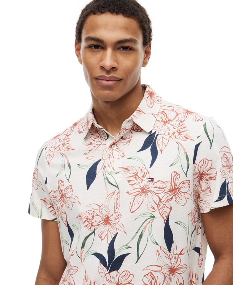 Men's Slub Jersey Allover Print Regular-Fit Polo Shirt