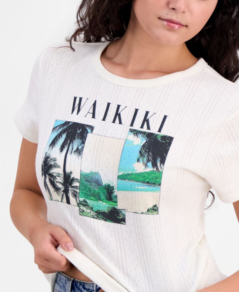 Juniors' Waikiki Graphic Pointelle Cotton Top