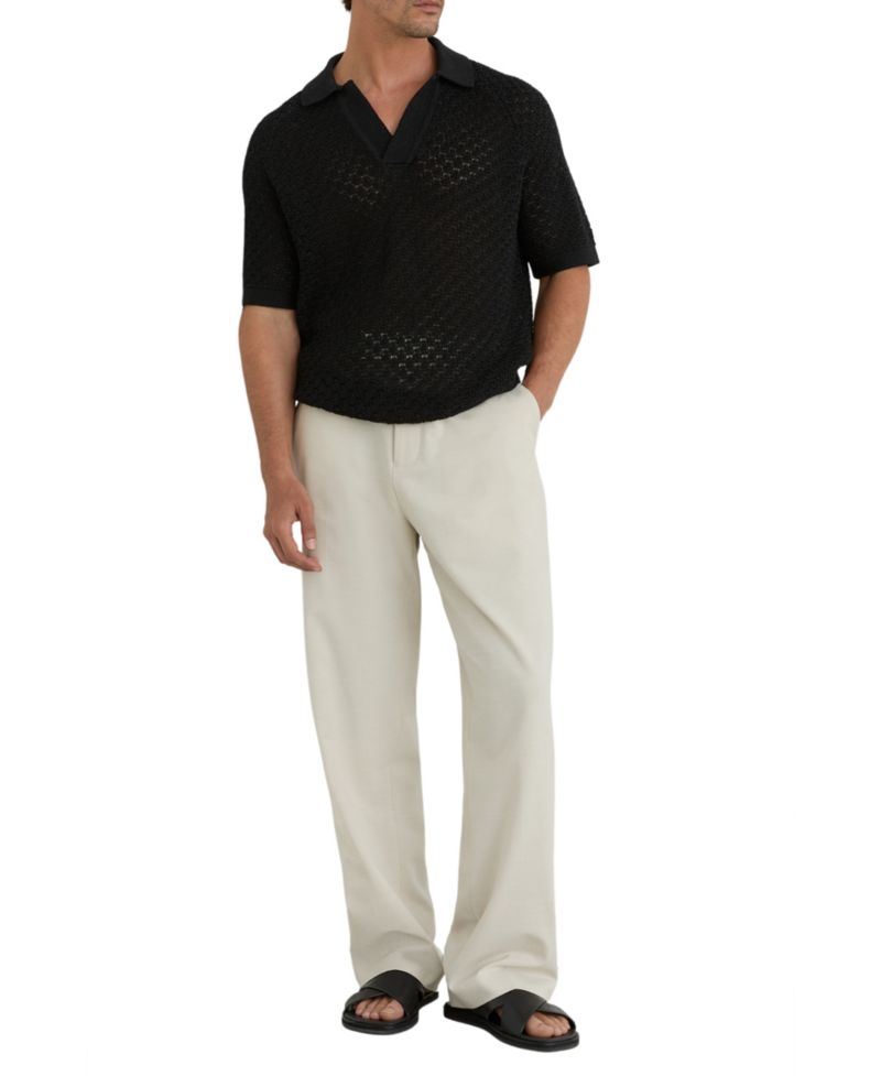 Men's Raffarty Open Collar Stitch Detail Polo Shirt