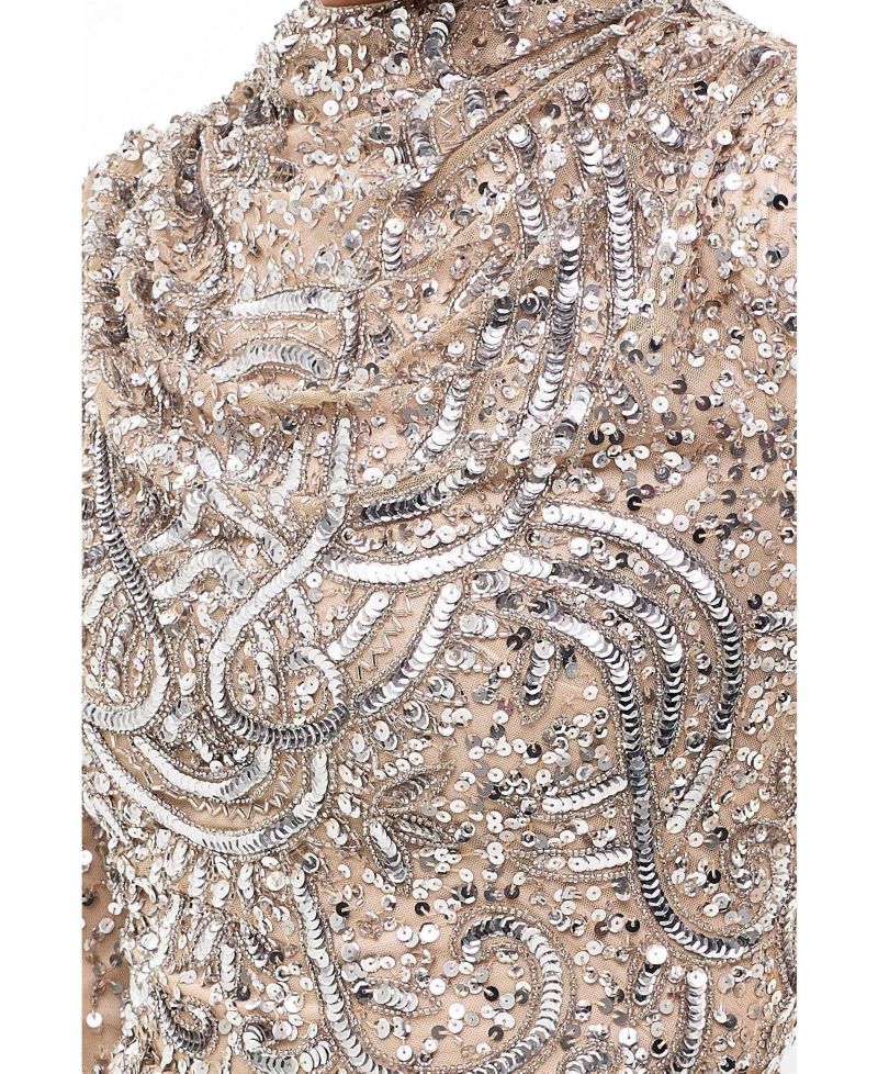 Women's Modest Cowl Embellished Sequins Maxi Dress