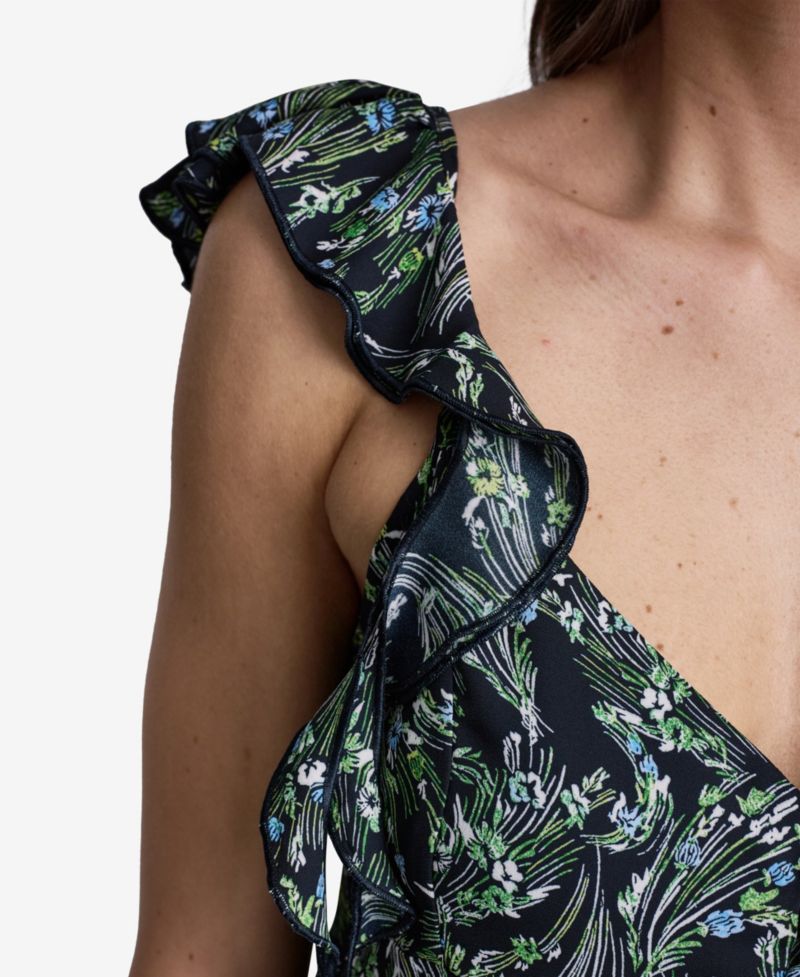 Women's Floral Print Ruffled V-Neck Top