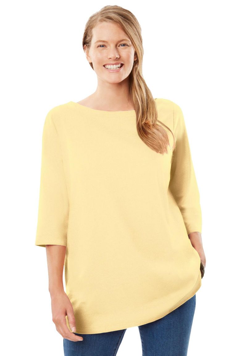 Plus Size Perfect Three-Quarter Sleeve Boatneck Tee