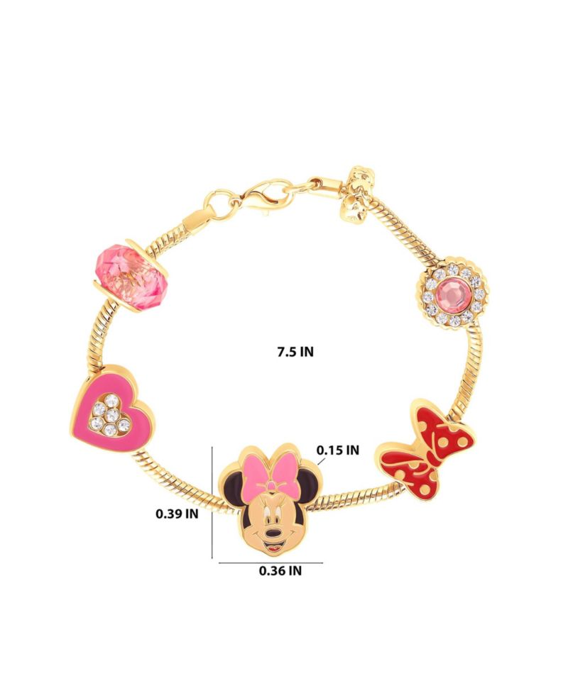 Minnie Mouse Bracelet for Women, 7" -Tone Charm Bracelet with 6 Unique Charms Official License