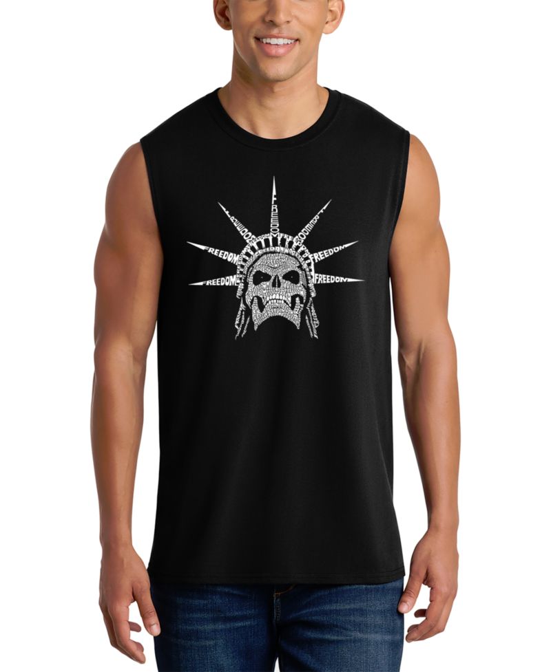 Men's Statue of Liberty Skull Crown Word Art Graphic Tank Top