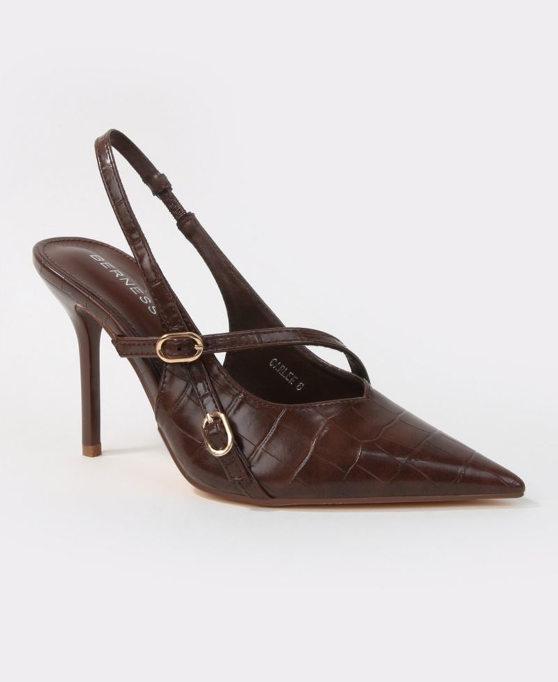 Carlee Croc Embossed Pointed Toe Slingback Stiletto Pumps