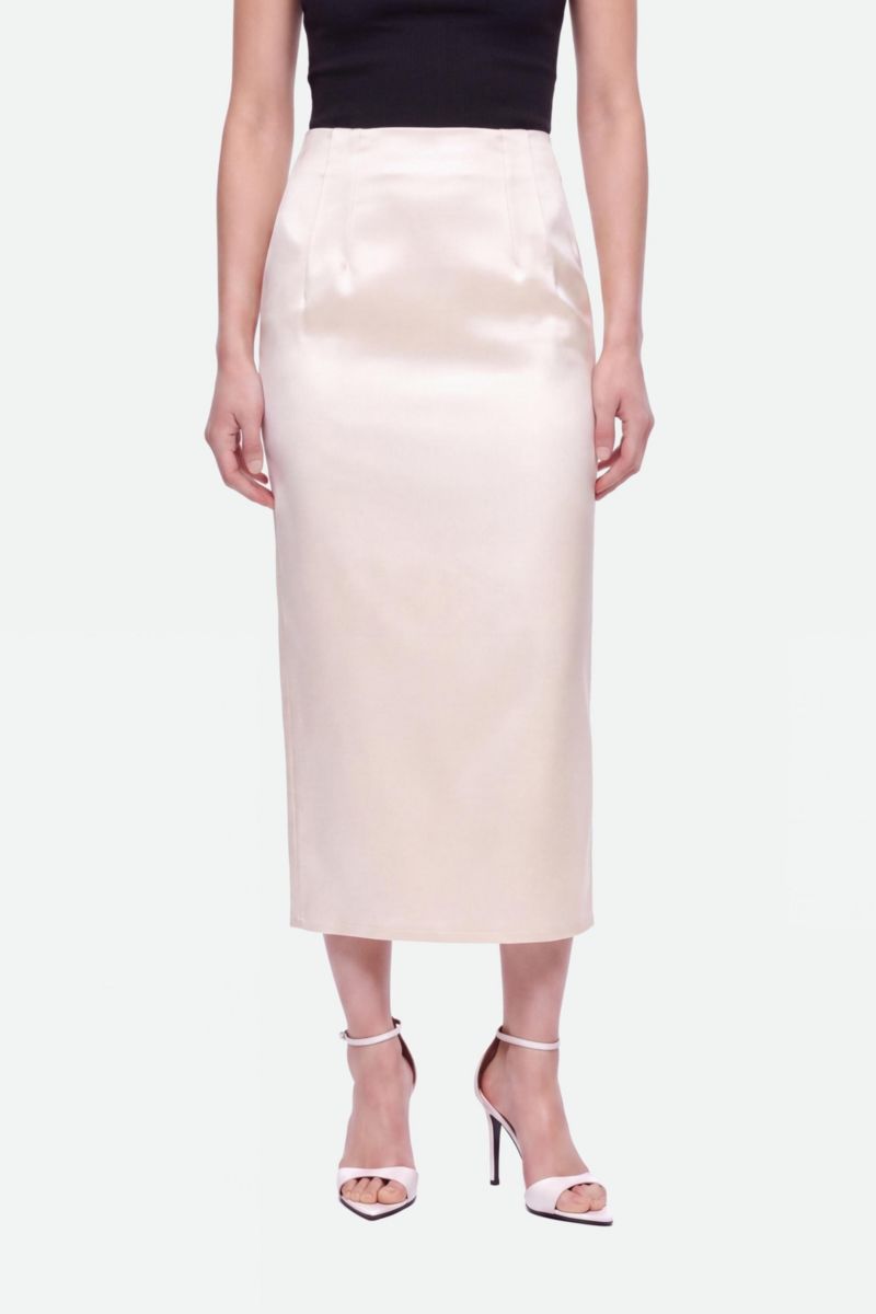 Women's Satin High-Waisted Pleated Pencil Midi Skirt