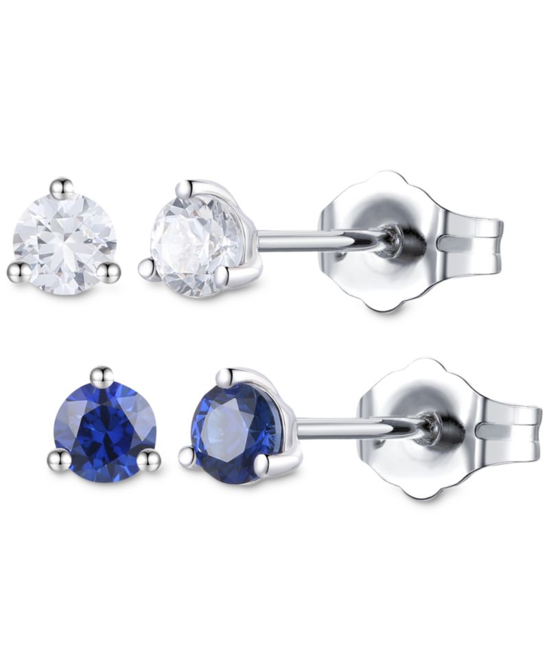 Lab Grown 2-Pc. Set Lab Grown Blue Sapphire (1/3 ct. t.w.) & Lab Grown White Sapphire (1/3 ct. t.w.) Stud Earrings in Sterling Silver (Also available in Blue Topaz)
