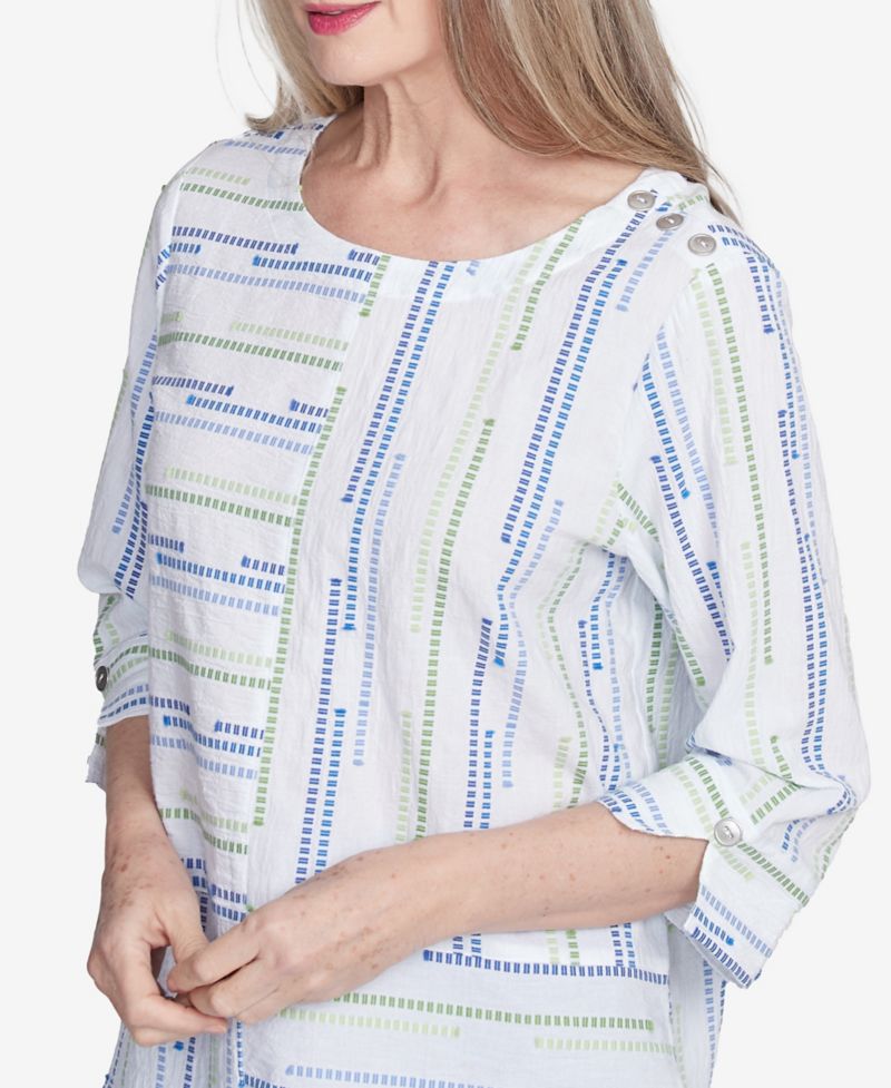 Petite Parrot Cay Spliced Textured Jacquard Top
