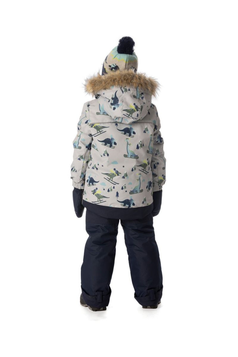 Little Boys 6-8 Two Piece Discover Snowsuit Grey Skiing Dinosaur Print