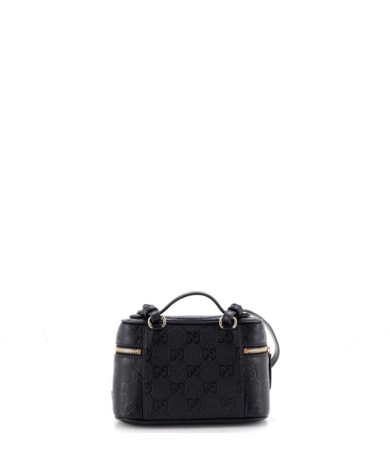 Small Emblem Top Handle Vanity Bag GG Embossed Leather