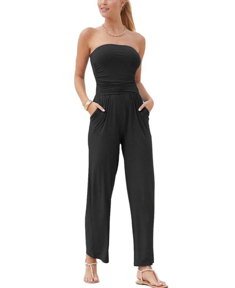 Women's Viscose Printed Strapless with Pockets Jumpsuit