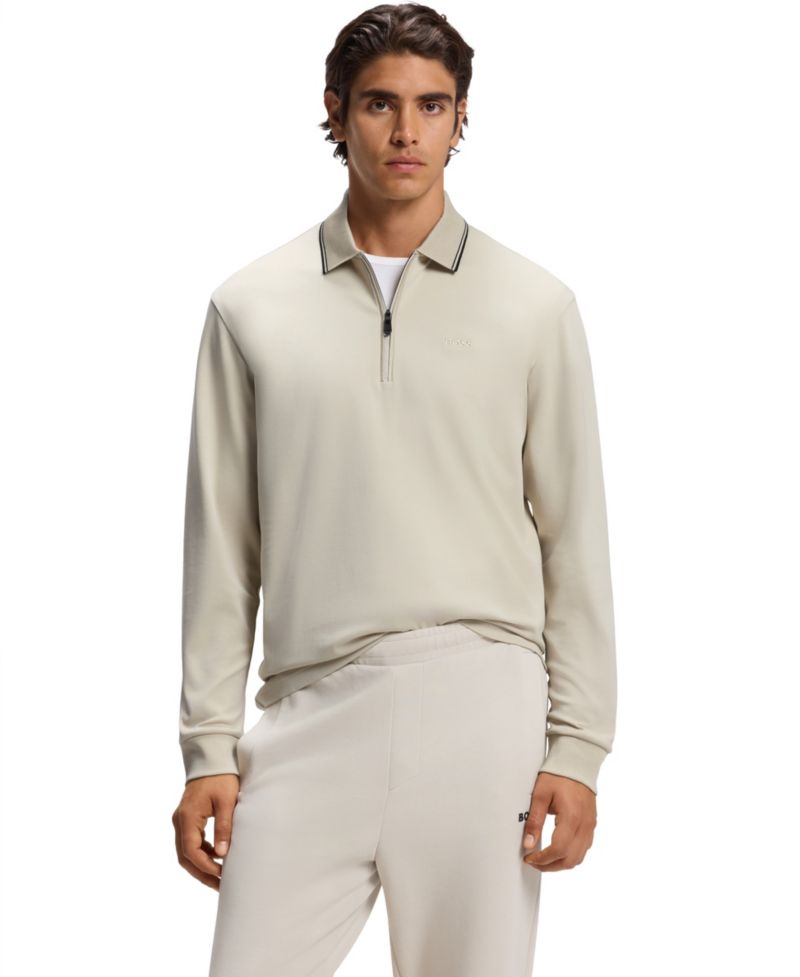 Men's Zip-Neck Embroidered Logo Polo Shirt