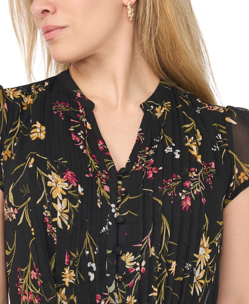Petite Pintuck Floral-Print A-Line Midi Dress