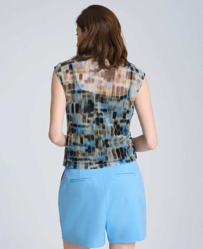 Women's Printed Mesh Mock Neck with interior Cami