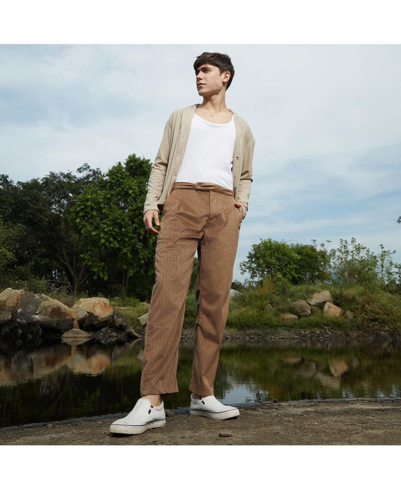 Men's Chocolate Brown Veined Tailored Trousers