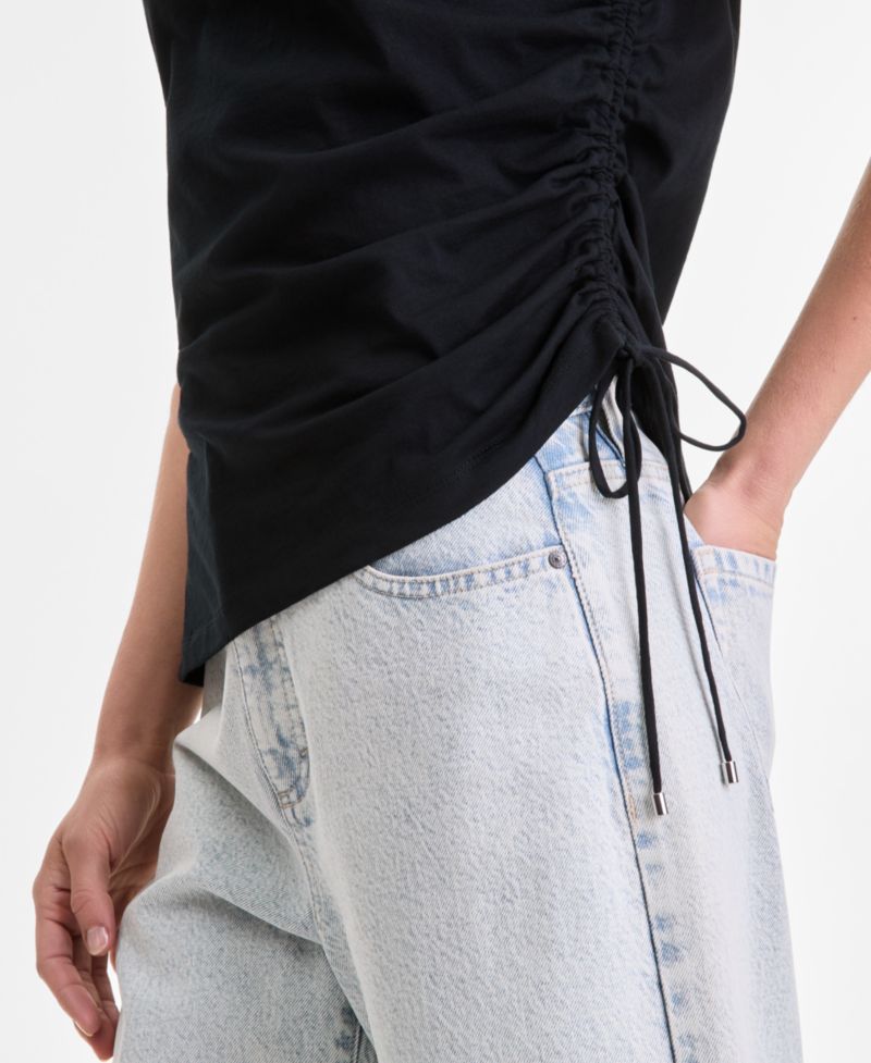 Petite Cotton Asymmetric Short-Sleeve Top