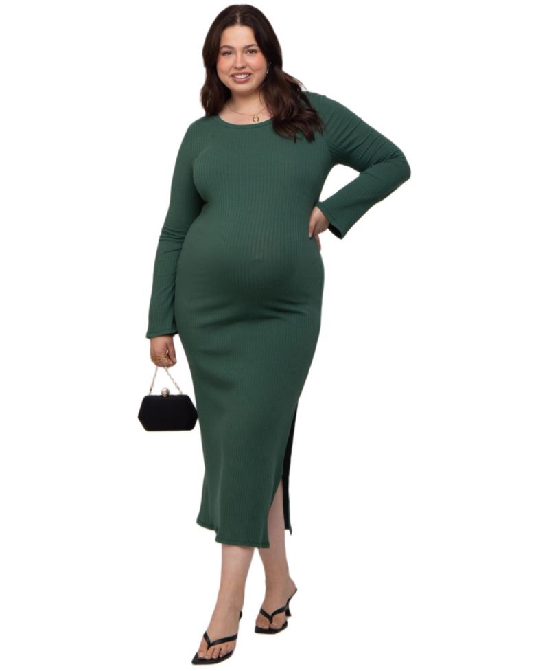 Plus Size Ribbed Side Slit Maxi Dress