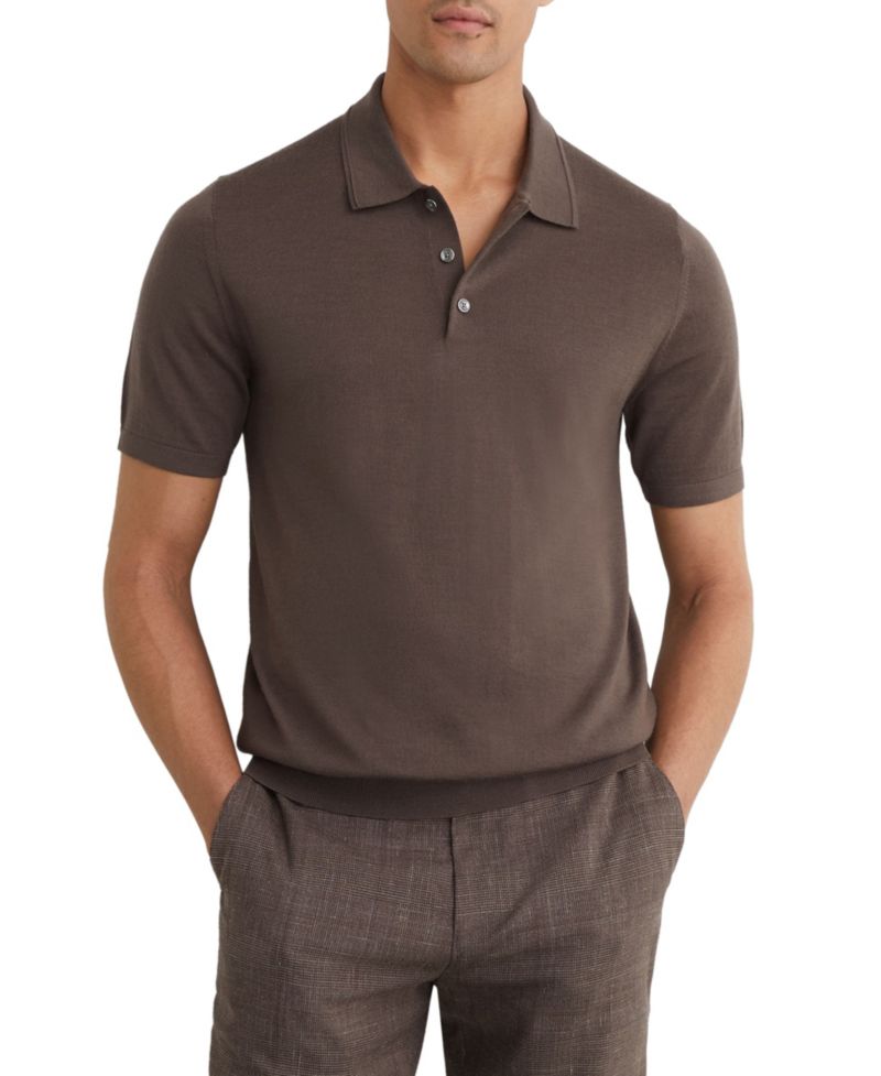 Men's Manor Half Button Merino Wool Polo Shirt