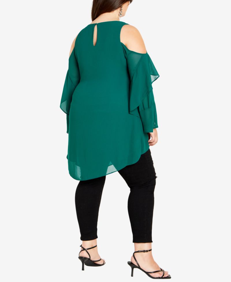 Women's Hi Lo Cold Shoulder Long Sleeve Top