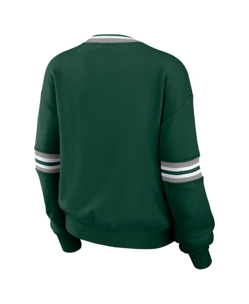 Women's Forest Green Distressed Michigan State Spartans Vintage-Like Pullover Sweatshirt