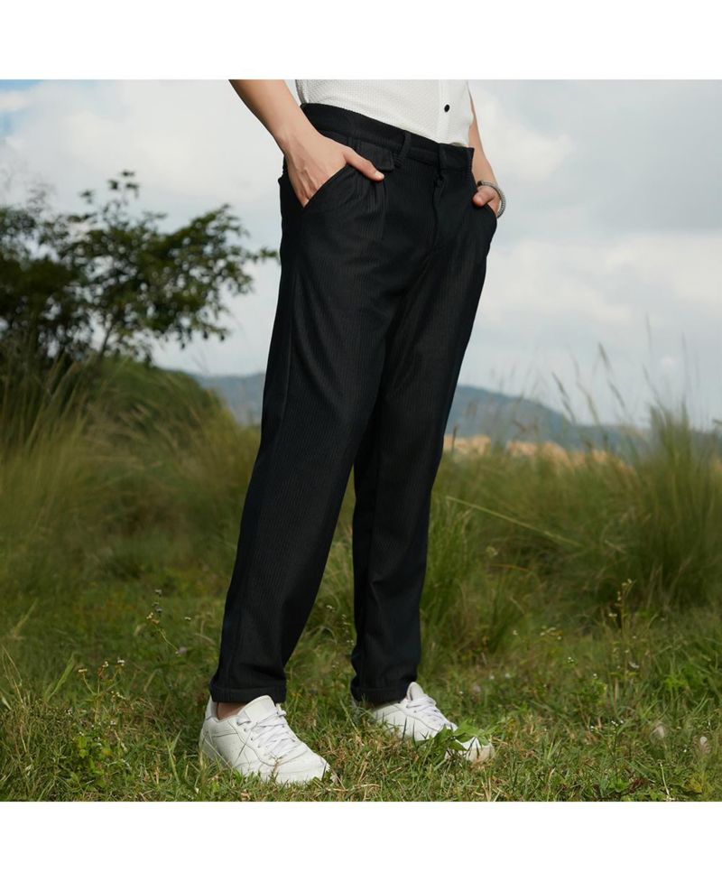Men's Midnight Black Corduroy Tailored Trousers