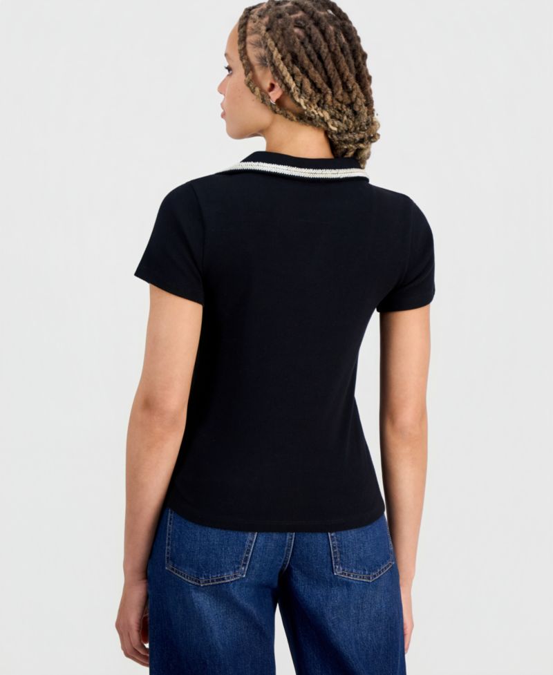 Women's Embellished Rib Polo Top