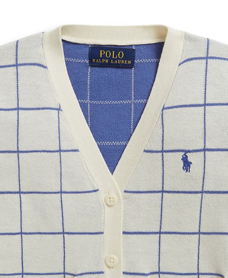 Girls' 2-6X Windowpane V-Neck Cardigan