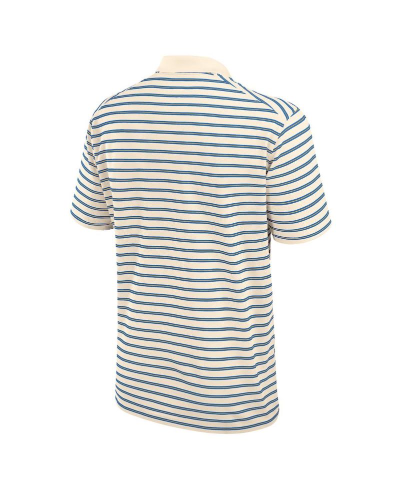 Men's Tan/Blue UCLA Bruins Striped Primary Logo Performance Polo Shirt