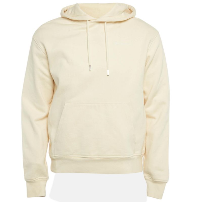 Men's Cream Logo Embroidery Cotton Hooded Sweatshirt