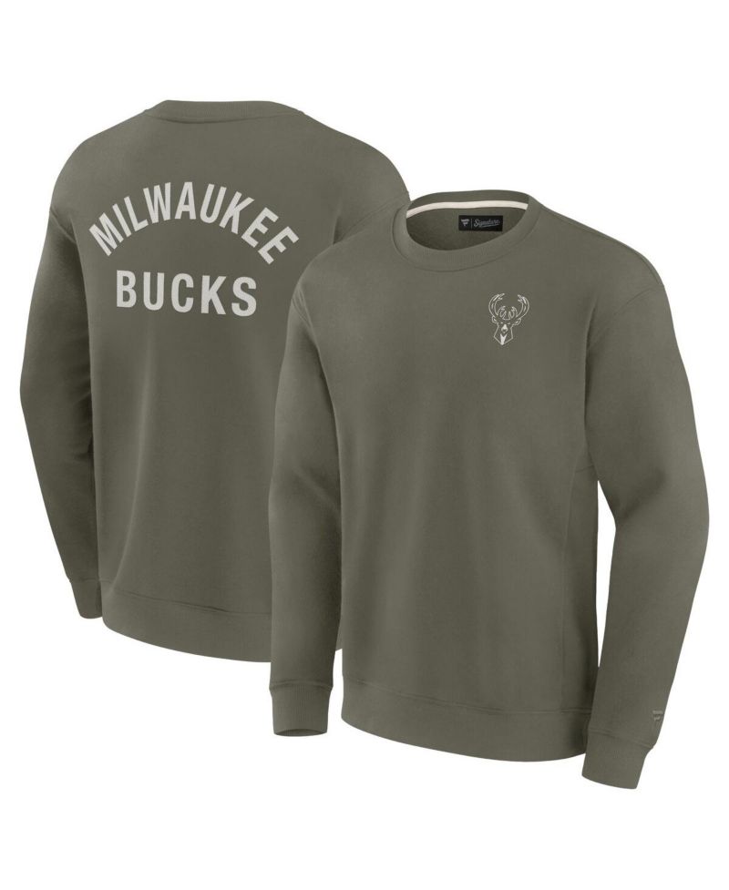 Men’s and Women Olive Milwaukee Bucks Super Soft Pullover Crew Sweatshirt