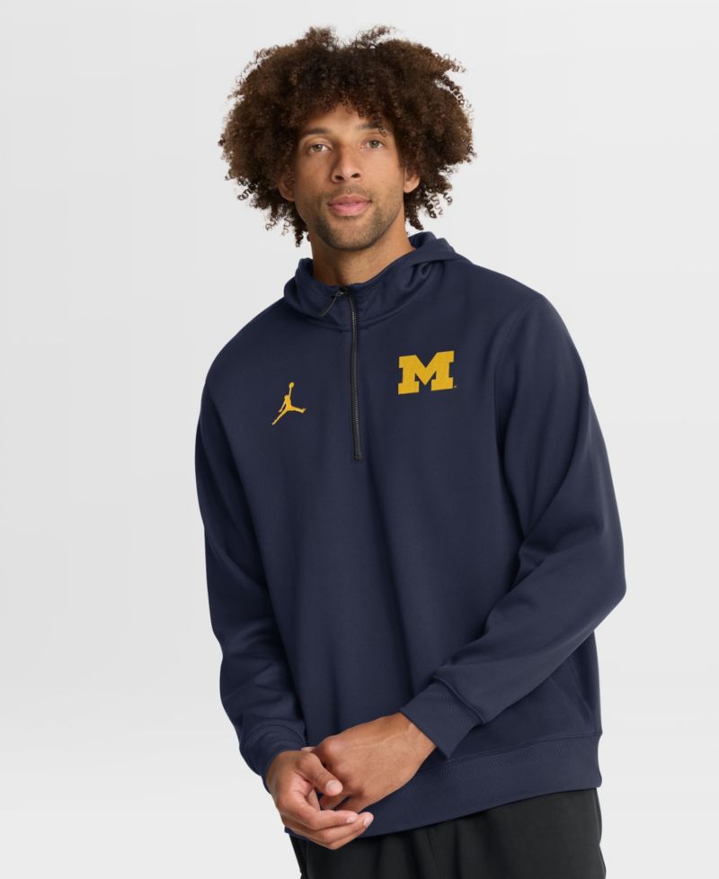 Men's Navy Michigan Wolverines Coaches Premium Dri-FIT Quarter-Zip Hoodie
