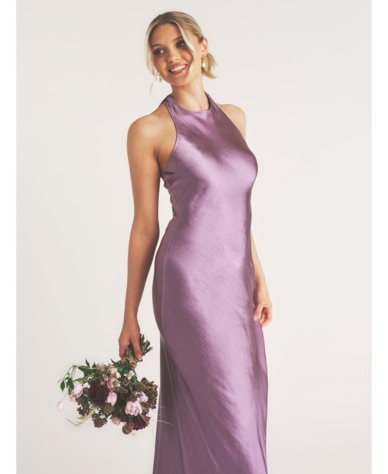 Women's Racer Neck Satin Bridesmaid Dress