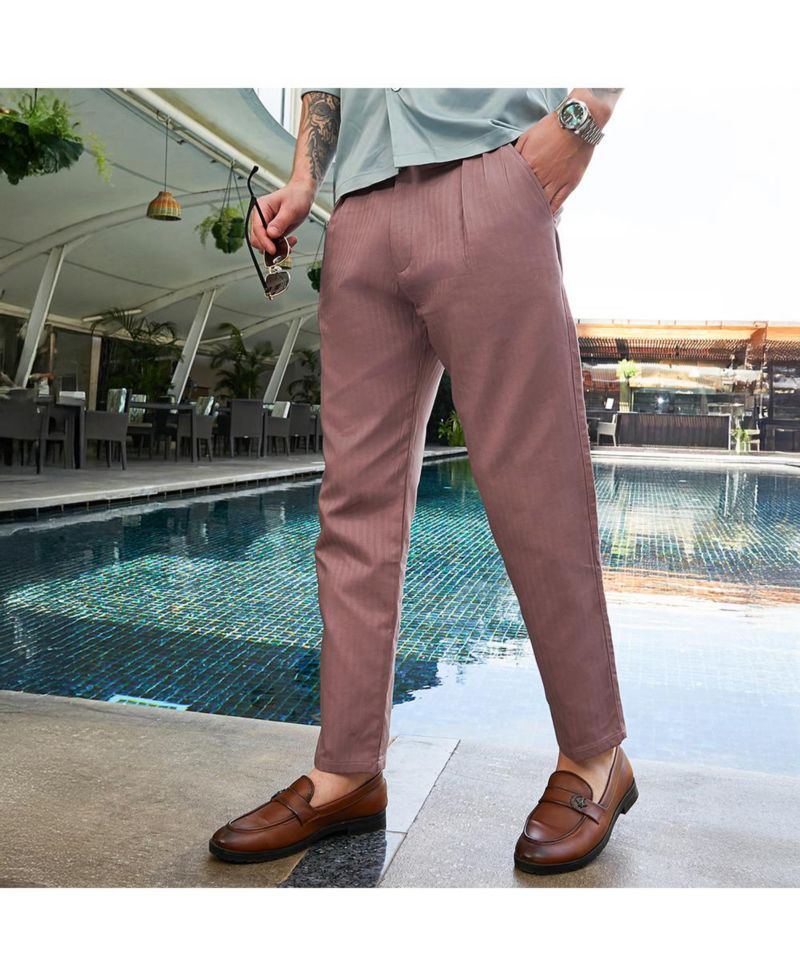 Men's Nude Pink Striped Tailored Trousers