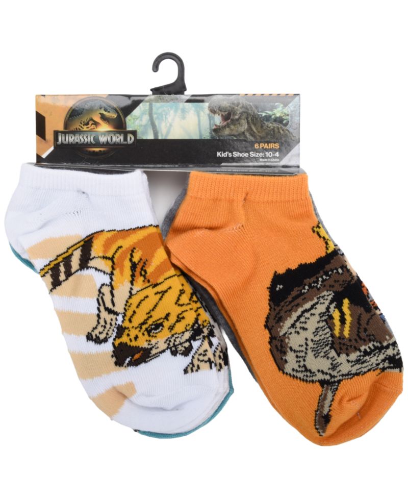 Boys' 4-20 Jurassic No Show Socks, 6-Pack