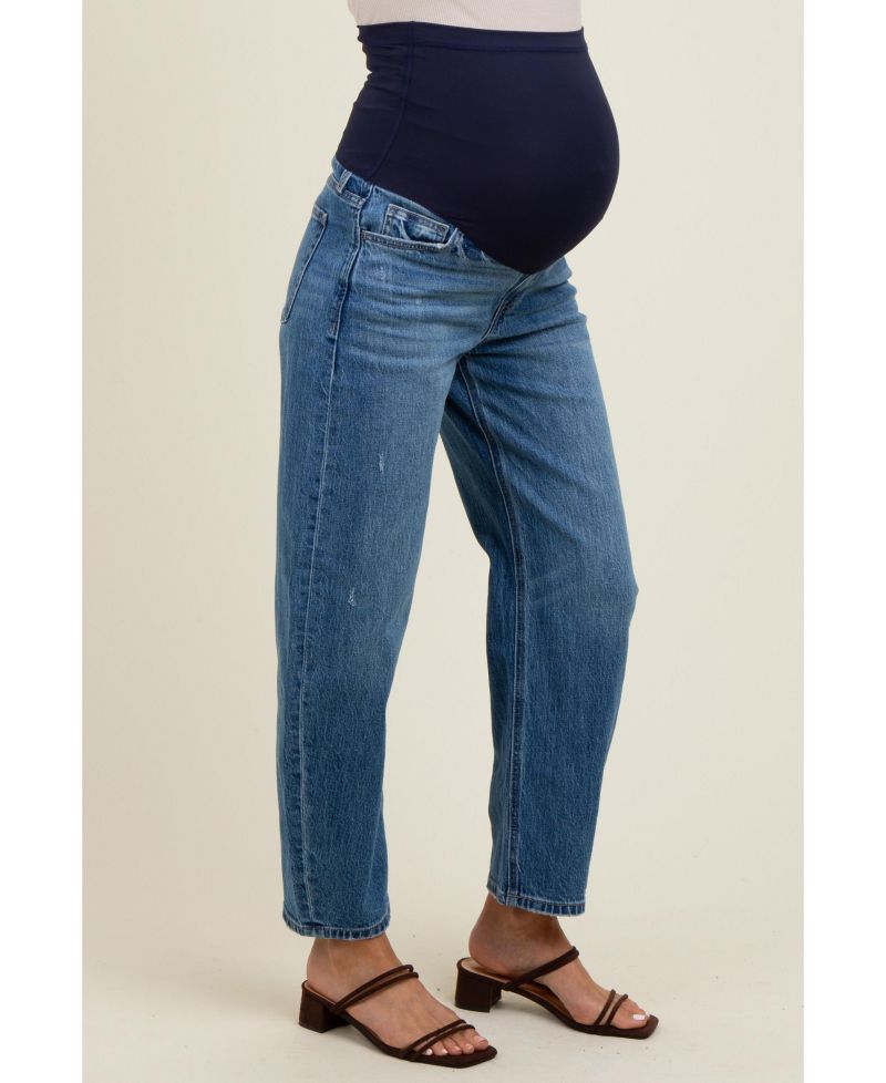 Women's Blue Vintage Wash Ankle Straight Leg Jeans
