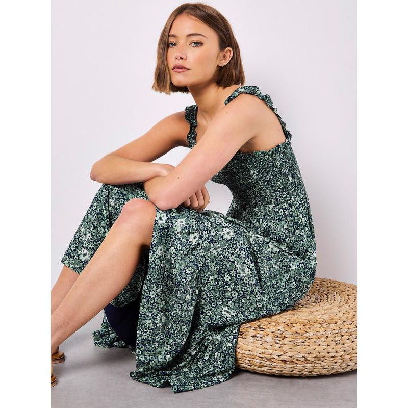 Women's Viscose Floral-Print Square Neck Tiered Midi Dress
