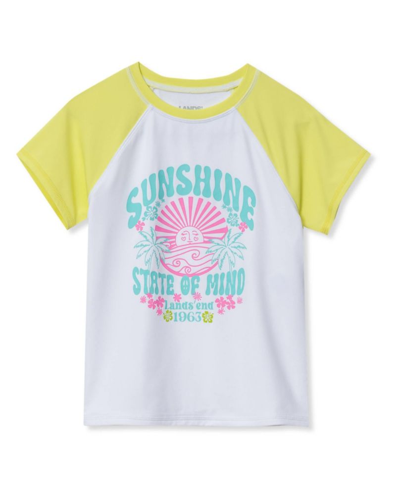 Girls Chlorine Resistant Short Sleeve Crew Neck Swim Rash Guard