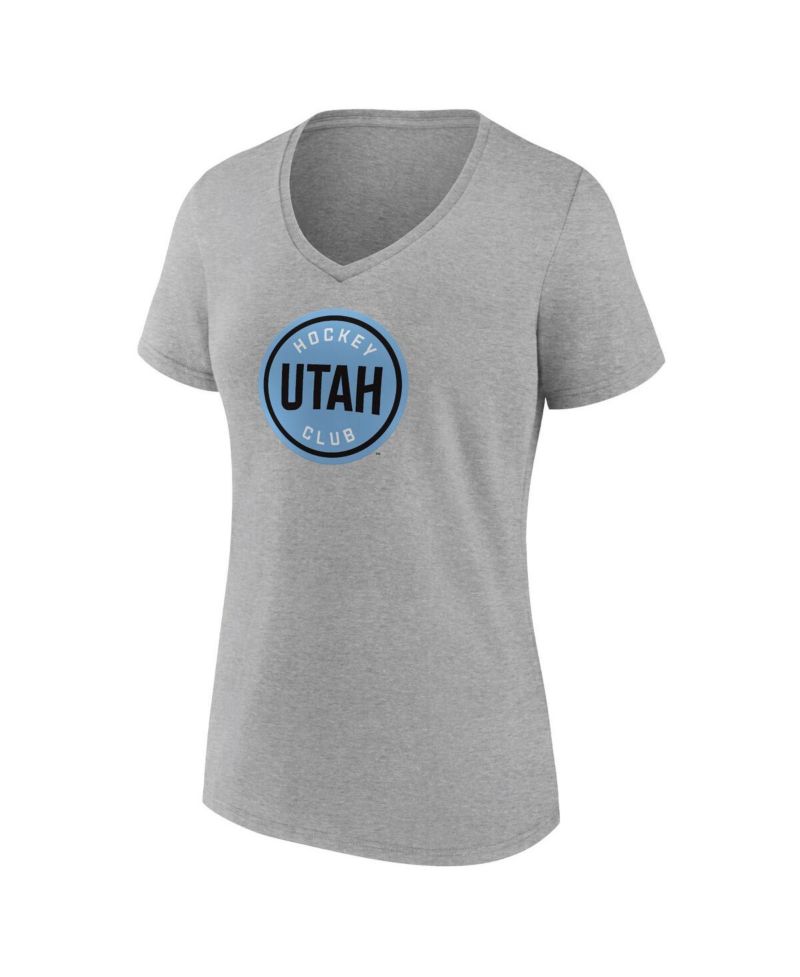 Women's Heather Gray Utah Hockey Club Draft Logo V-Neck T-Shirt