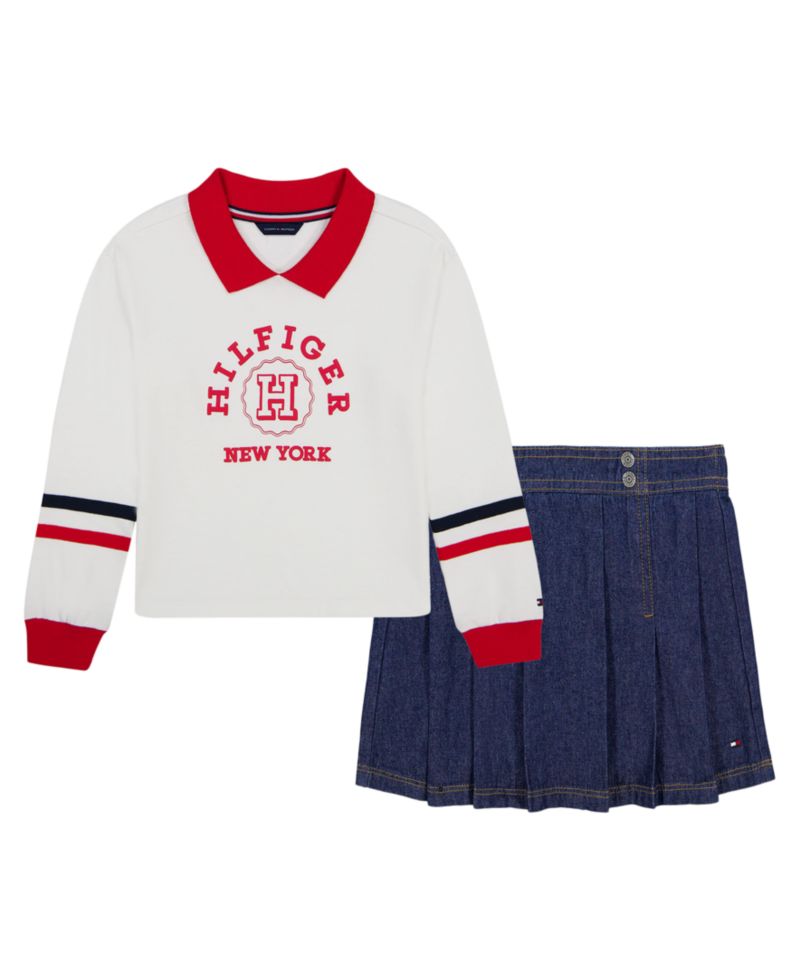 Girls' 2T-6X Ribbed Collared Top and Skort, 2-Piece Set