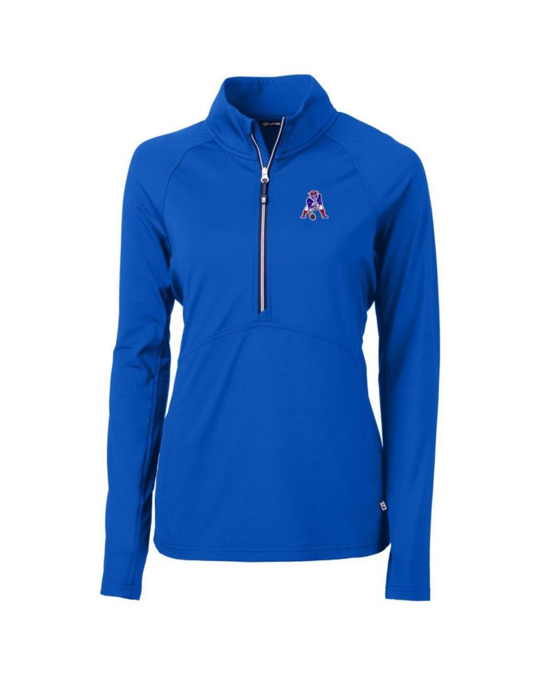 Women's Royal New England Patriots Throwback Logo Adapt Eco Knit Stretch Half-Zip Pullover Top