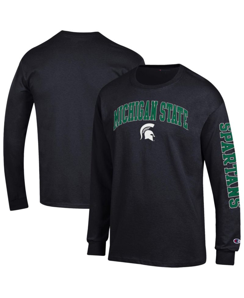 Men's Michigan State Spartans Arch Over Logo 2-Hit Screen print Long Sleeve T-Shirt