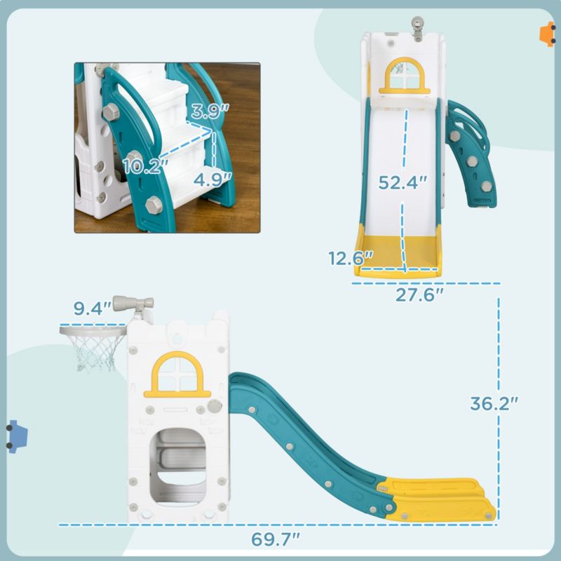 5 in 1 Toddler Slide with Basketball Hoop for 1-3 Years Olds,